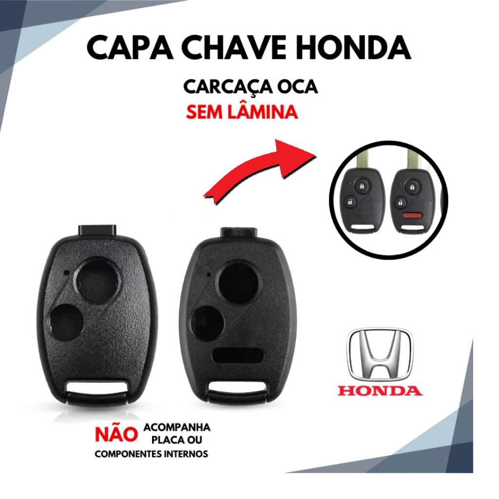 Capa Chave Honda, Carcaça Chave Honda, Civic, City, Fit