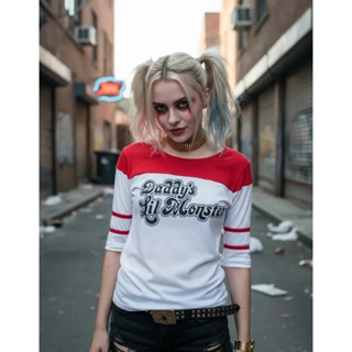 Camiseta Arlequina Manga 3/4 ou  cropped ou Shorts  Feminino fantasia Algodao Promocao em Oferta na Shopee
