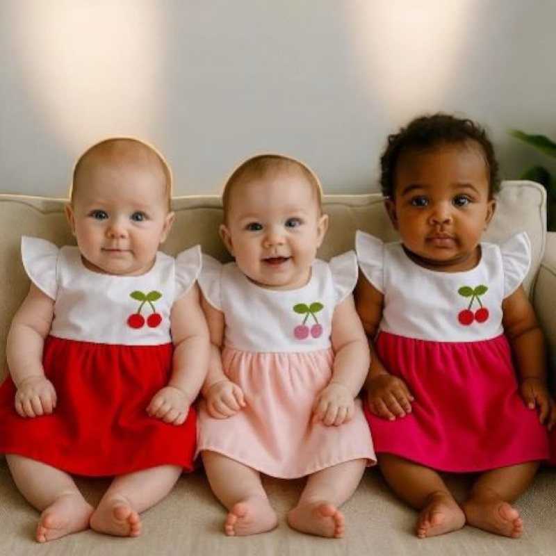 Vestido Bebê Menina Cereja (03 á 06 meses) em Oferta na Shopee