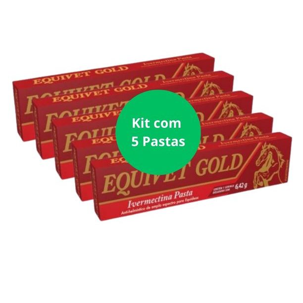 Kit Com 5 Pastas Vetbras Equivet Ivomec Gold 6,42g - Ivermectina Vermífugo Para Cavalo Para Vermes