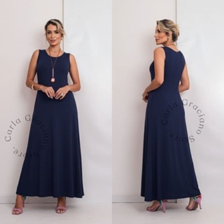 Vestido Longuete Feminino Soltinho Casual Malha Leve Confortável com Bolsos 506 em Oferta na Shopee