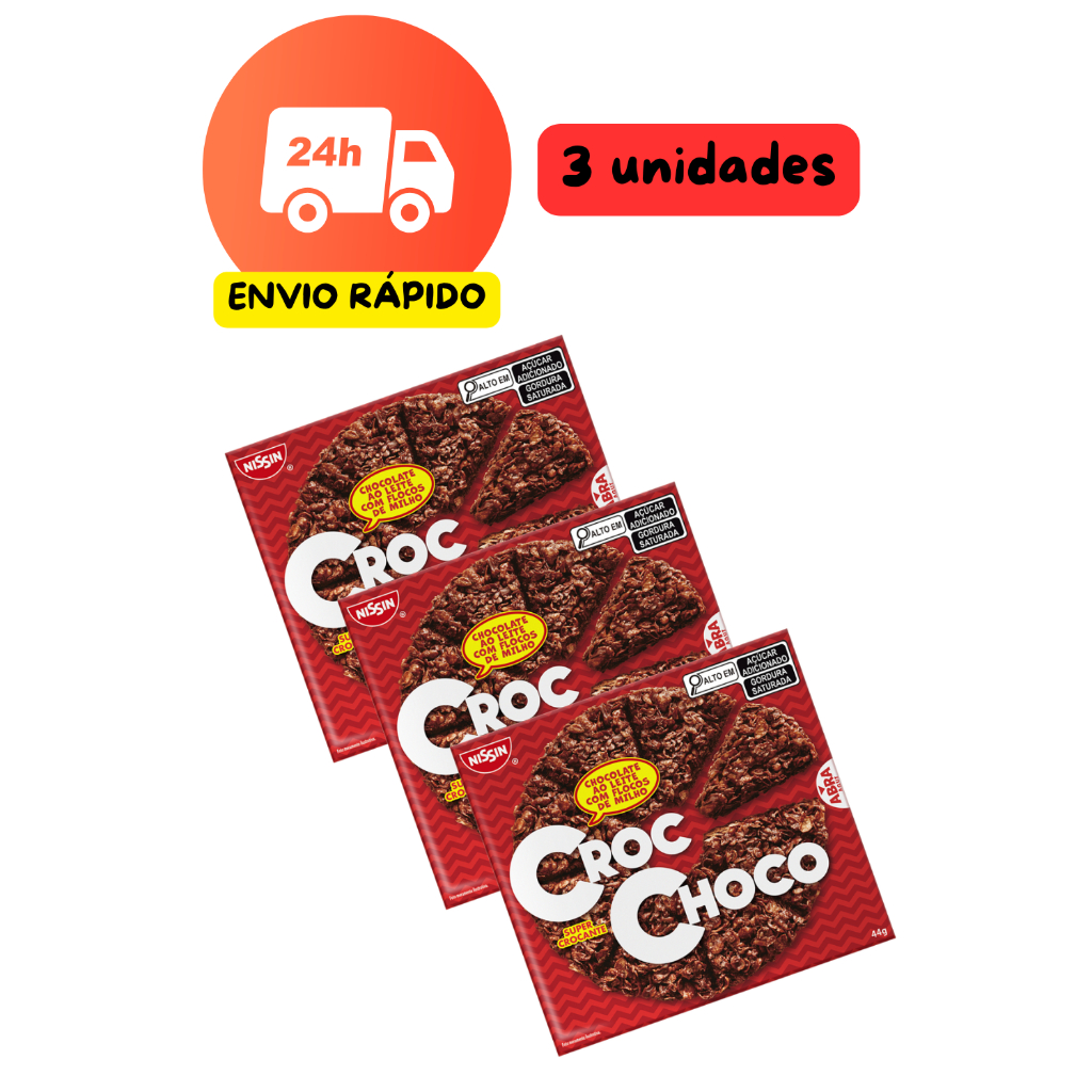 Croc Choco Nissin ao Leite – 3 Unidades de 44g | Chocolate Crocante com Flocos | Delícia Japonesa