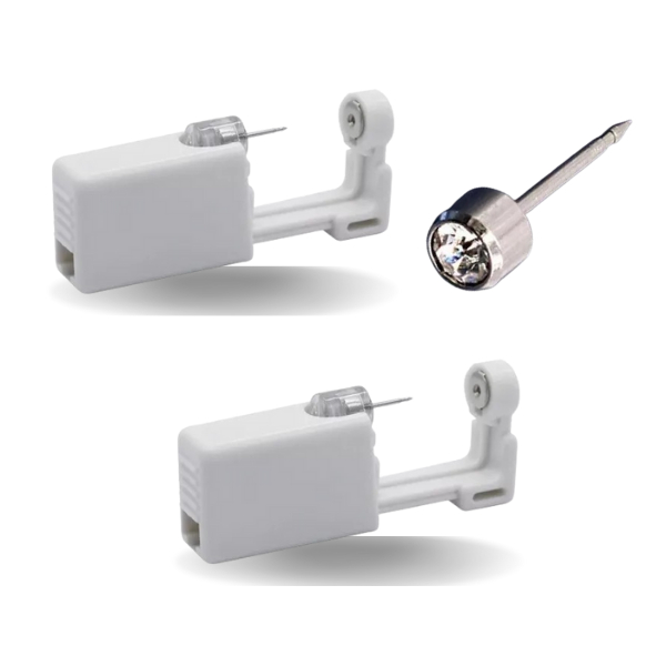 2 Unidades Pistola Furar Orelha Descartável com Brinco em Aço Cirúrgico Antialérgico Pedra 3mm Cristal