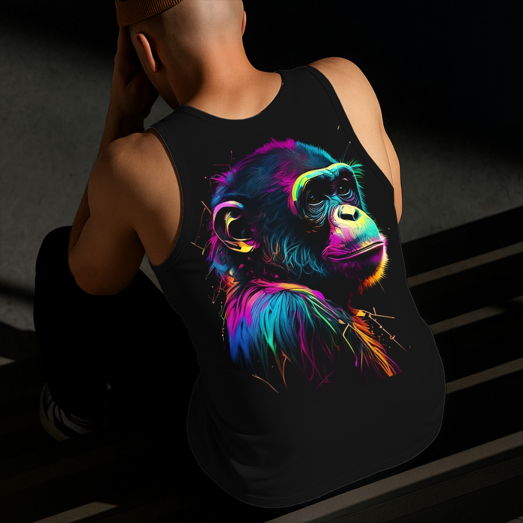 Camiseta Regata Masculina Estampada Macaco 100% Algodão Estilo Conforto Diário Do Tamanho P ao GG