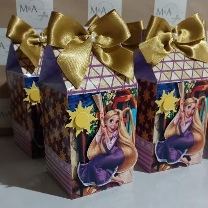 kit Mini Caixinha Personalizada • Lembrancinha Individual • Festa Infantil • Rapunzel • Decoração de Mesa