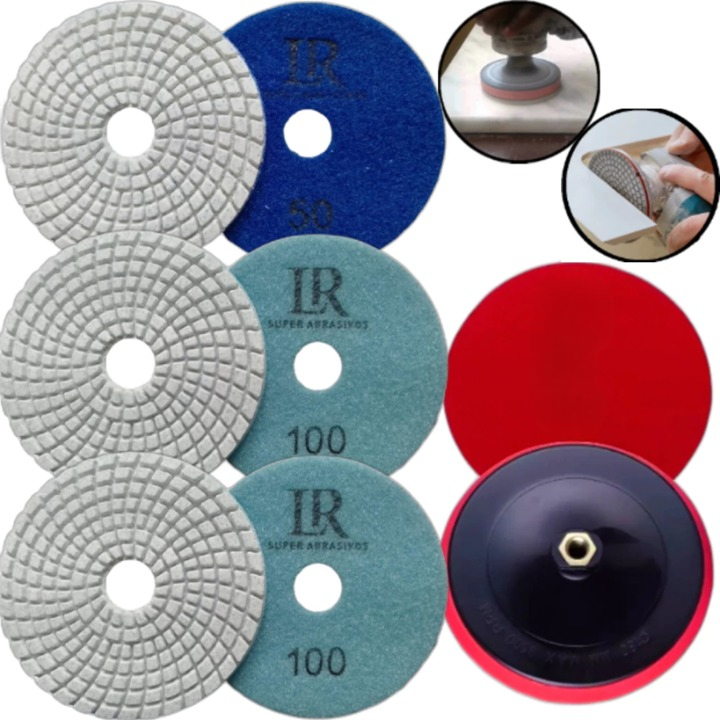 3 Lixas Diamantadas 1 # 50 - 2 # 100 1 Suporte P/ Acabamento em Porcelanato 45 Graus Meia Esquadria