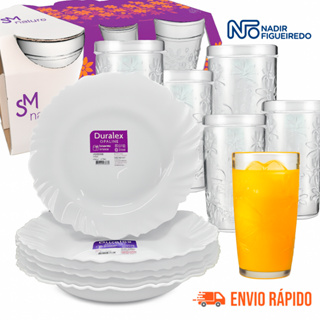 Jogo 12 Peças Duralex 6 Pratos Fundo Opaline 6 Copos Nature 270ml Vidro Temperado Buffet em Oferta na Shopee