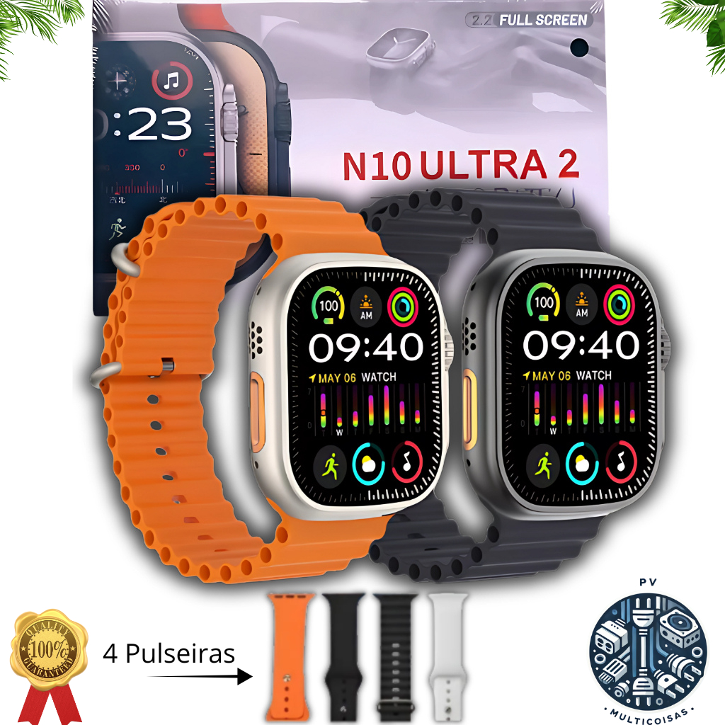 Relógio Smartwatch Ultra 2 N10 Série 9 Original - 4 Pulseiras, GPS, NFC