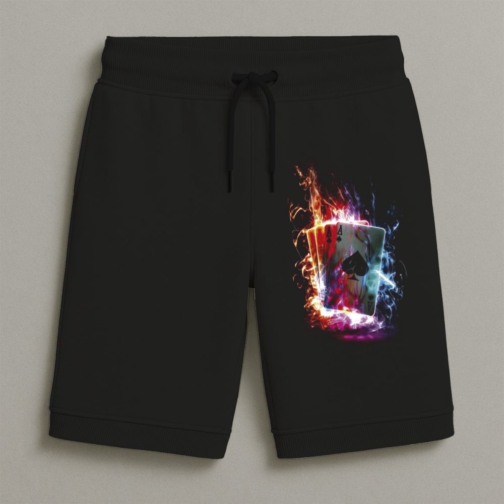 Bermuda Moletom Masculina Infantil Estampada Baralho Fogo Conforto Streetwear Do Tamanho 8 Ao 16