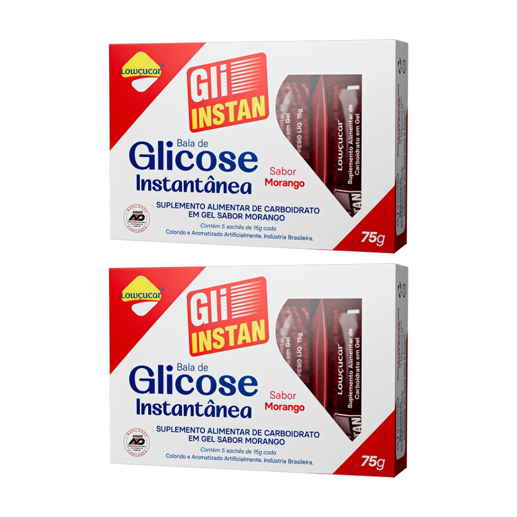 Kit com 2 Gli-Instan Lowçucar Sabor Morango Glicose Instantânea 5X15G em Oferta na Shopee