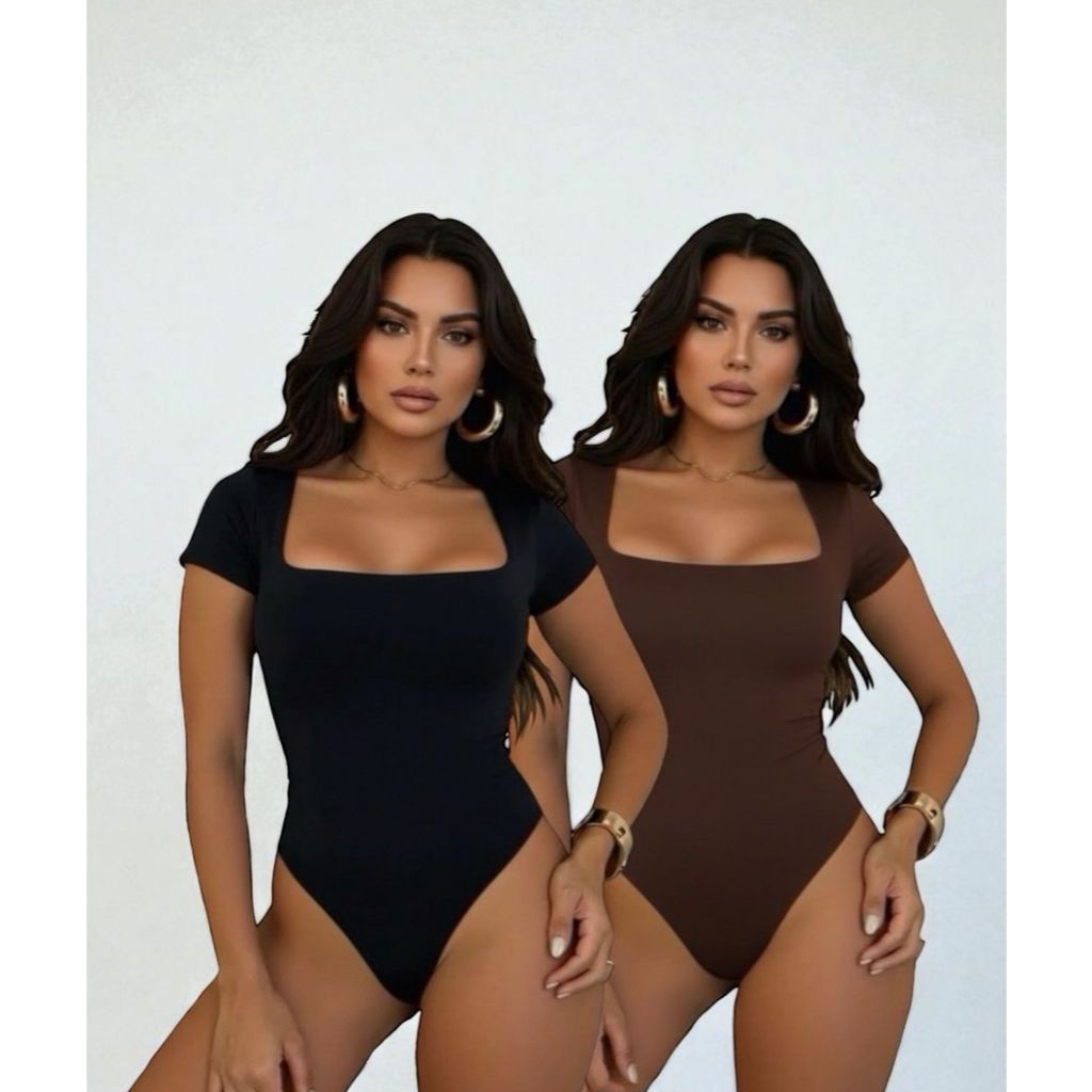 Combo Kit 3 Body Feminino Decote Quadrado Manga Curta Tecido Suplex Moda Verão Tendência 2026