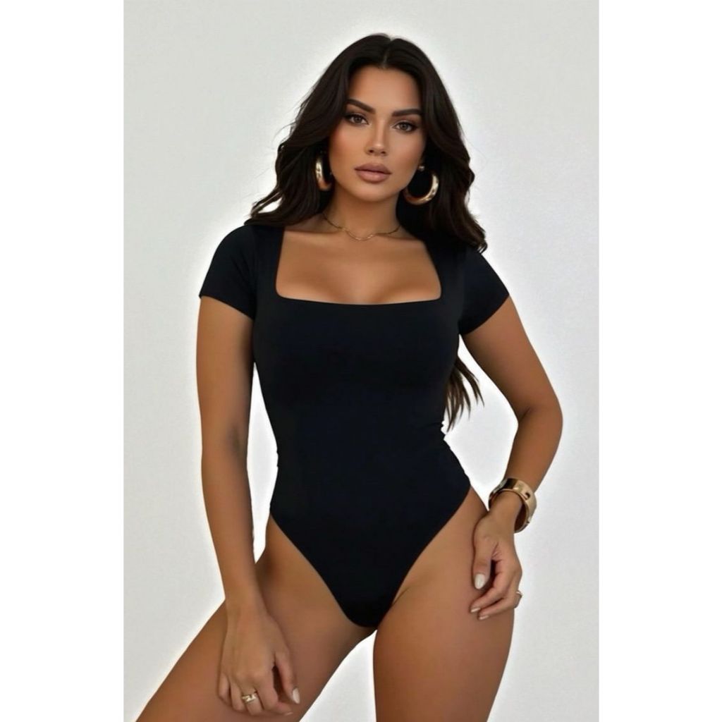 Kit 3 Body Feminino Decote Quadrado Manga Curta Tecido Suplex Moda Verão Nova Tendência