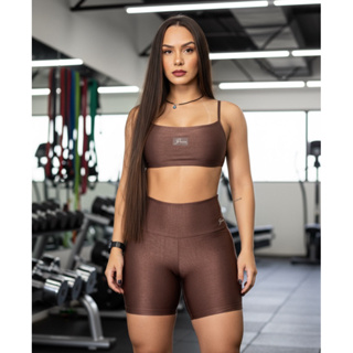 Conjunto Esportivo Feminino Top + Short Academia Canelado Diasp em Oferta na Shopee
