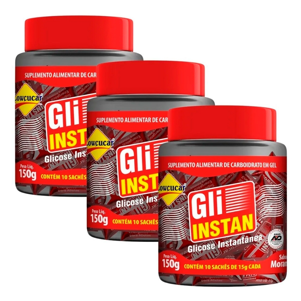 3x Gli-instan Morango Glicose Instantânea 10 Balas Lowçucar