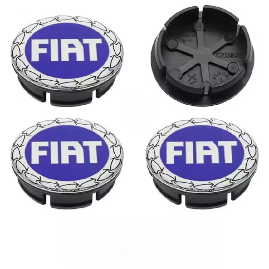 Kit Calotinha Fiat Centro De Roda Emblema 49,6mm Logo Azul