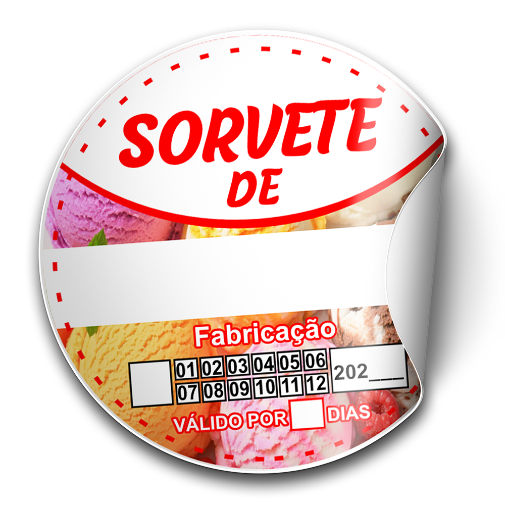 Adesivo Sorvete de 5x5cm 100un Vinil Impermeável Freezer Validade Fabricação Potes Embalagens - OBS. NÃO ALTERAMOS ARTE