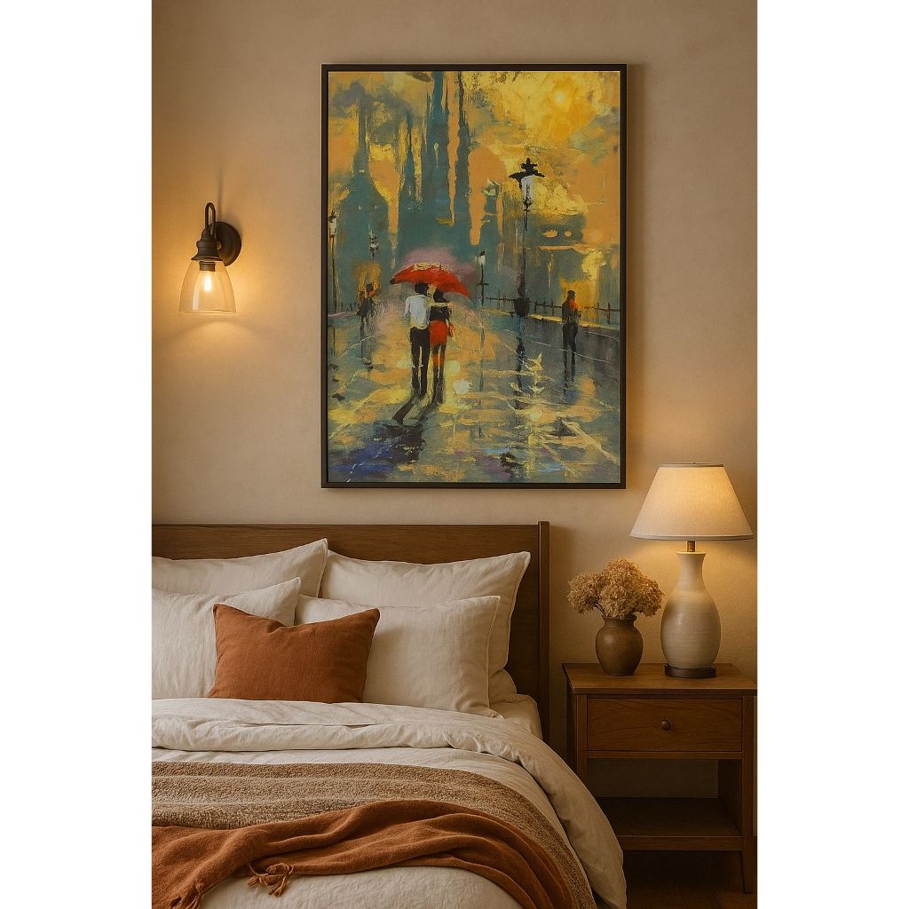 Quadro decorativo MDF 3mm Casal Guarda-chuva - Arte Abstrata Romântica