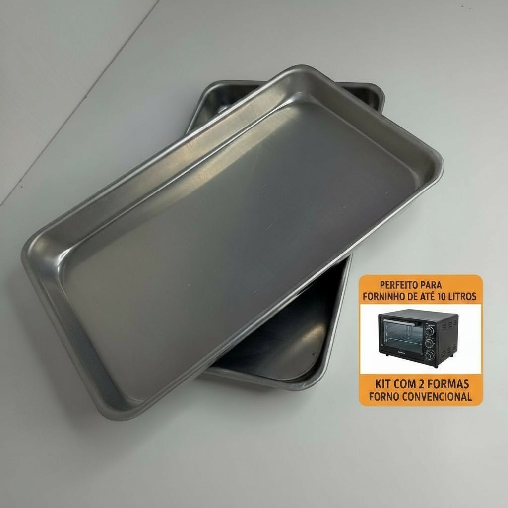 Kit 2 Formas Assadeira Para Forninho Alumínio Rasa Retangular Jolly