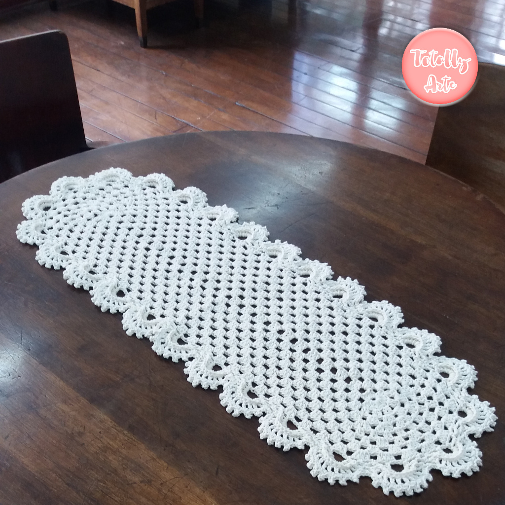 Trilho de Crochê 1m x 35cm Artesanal Crú Caminho de Mesa Bico Russo em Oferta na Shopee