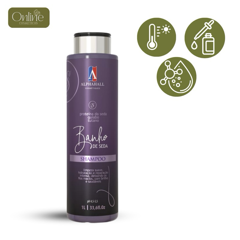 Shampoo Banho de Seda Alphahall 1L – Proteína da Seda, Quiabo e Tutano | Hidratação e Brilho Intenso em Oferta na Shopee