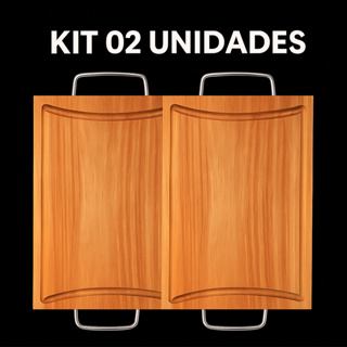 Kit 02 tabua de Carne Rústica em Madeira de Eucalipto com Alça Inox Churrasco Premium em Oferta na Shopee