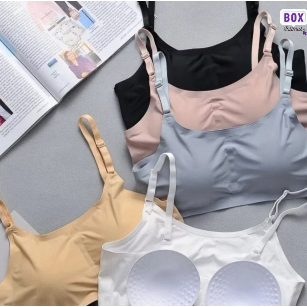Top Alça Fina Sem Costura com Bojo Removível Confortável –Cores Sortidas