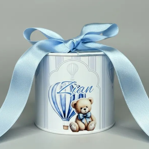 Tubo lata 5x6 Personalizada cha de fralda ursinho baloeiro Lembrancinhas , Maternidade, Personagens (QUALQUER TEMA/LOGO)
