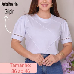 Blusa T-Shirt Feminina Algodão Premium Manga Princesa Gripir Estilosa Nervura