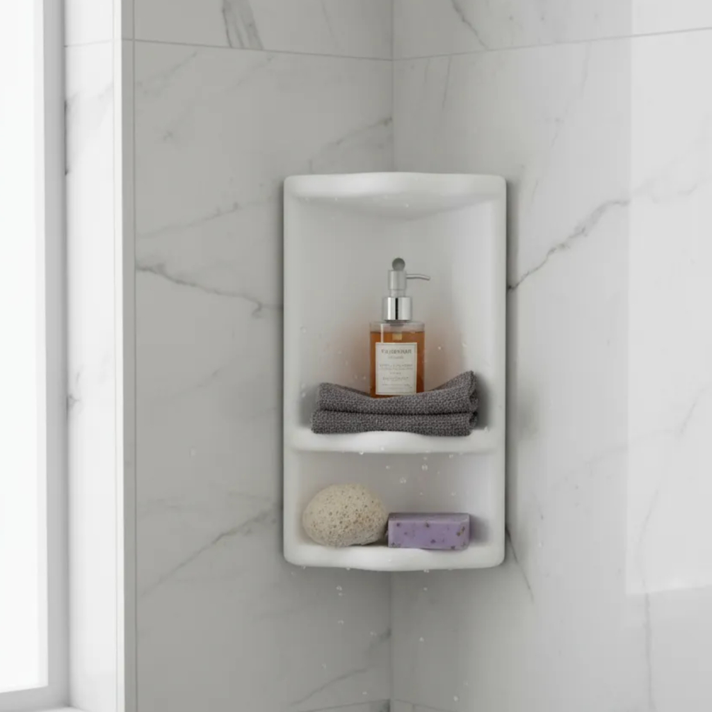 Cantoneira De Banheiro Plástica Branca Suporte De Parede Organizador De Canto Porta Shampoo, Sabonete E Itens De Higiene