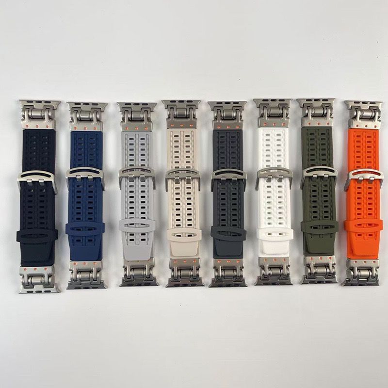Pulseira de Silicone TItanio furadinha com fivela para Smartwatch e Serie 11/10/9/8/7/6/5/4