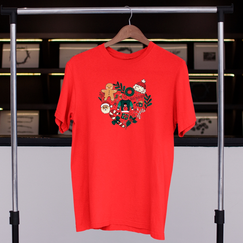 Camiseta Unissex Slim Estampada 100% Algodão HoHoHo Coração Feliz Natal Natalino Festas Comemoraçao