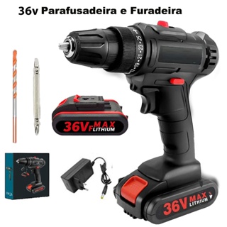 Parafusadeira Furadeira 36v Elétrica Sem Fio Com 1 Baterias 36v Recarregável +Acessórios 2 peças/Caixa de papel em Oferta na Shopee