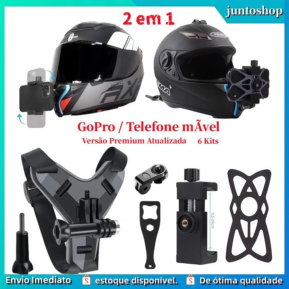 6 Kits Suporte De Capacete Para Câmera De Ação E Celular Queixo Gopro Sjcam