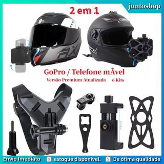 6 Kits Suporte De Capacete Para Câmera De Ação E Celular Queixo Gopro Sjcam