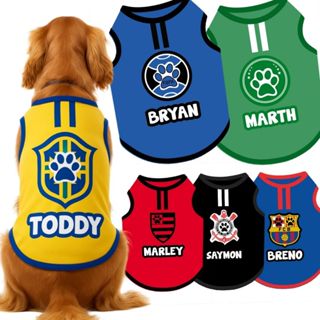 Roupa de time pet regata para cachorro cães e gatos futebol com nome tam Xpp ao G em Oferta na Shopee