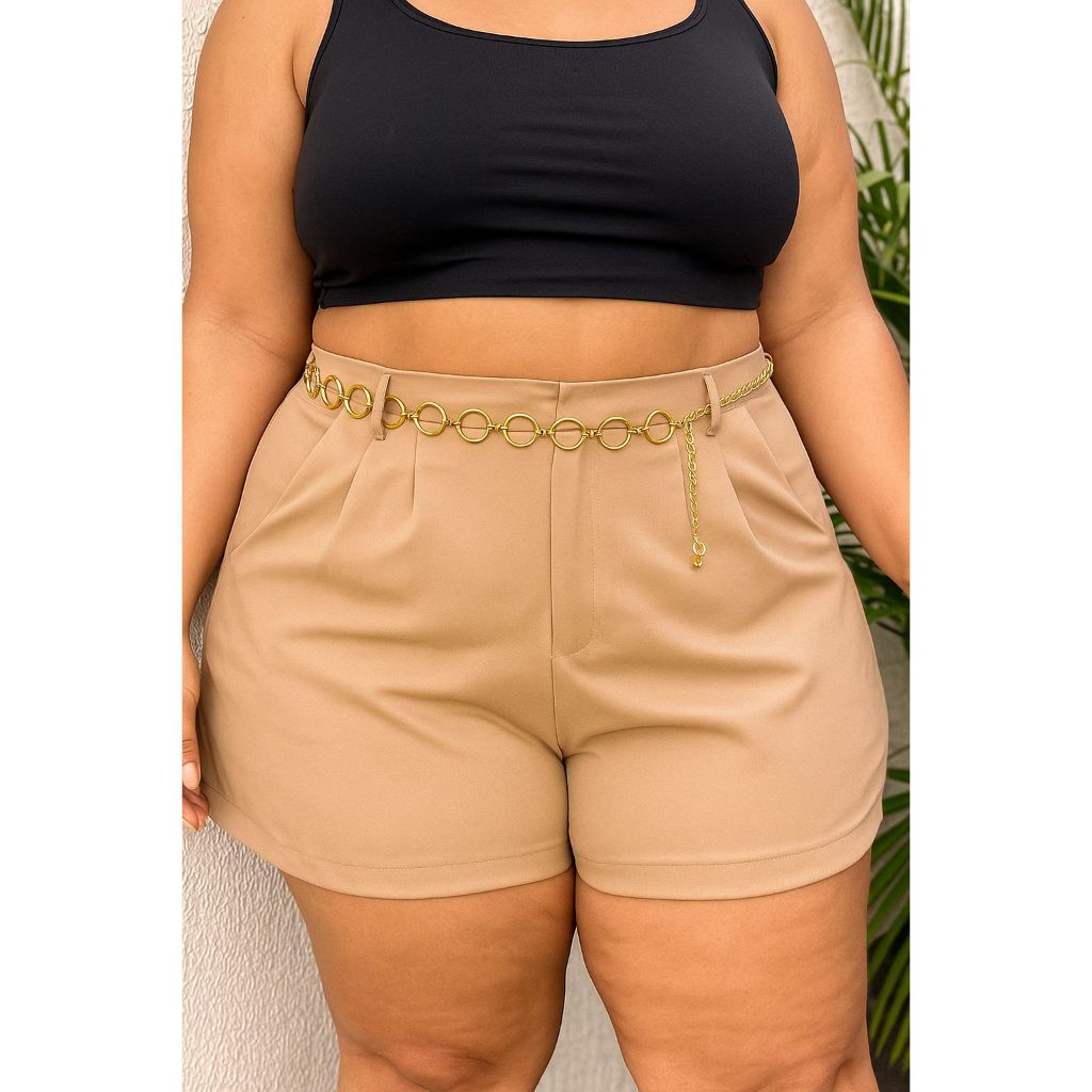 short com cinto de brinde cortesia plus size feminino moda verao cores plus cinto argola feminina shorts elegante em Oferta na Shopee