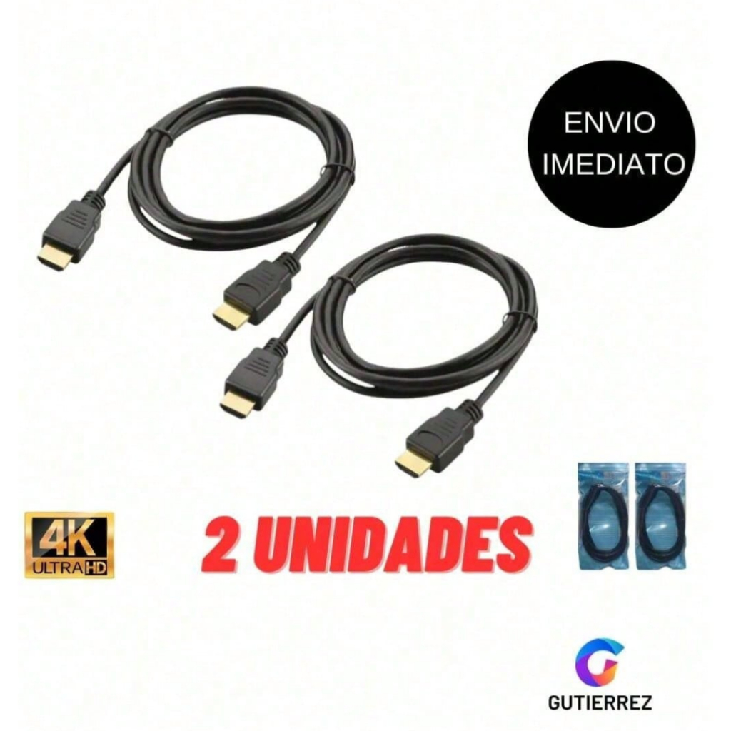 Imagem Kit 2 Cabos HDMI 4K 2.0 Ultra HD HDR 4K/120Hz 1.8Metros Para Televisão Computador Video Games Dolby
