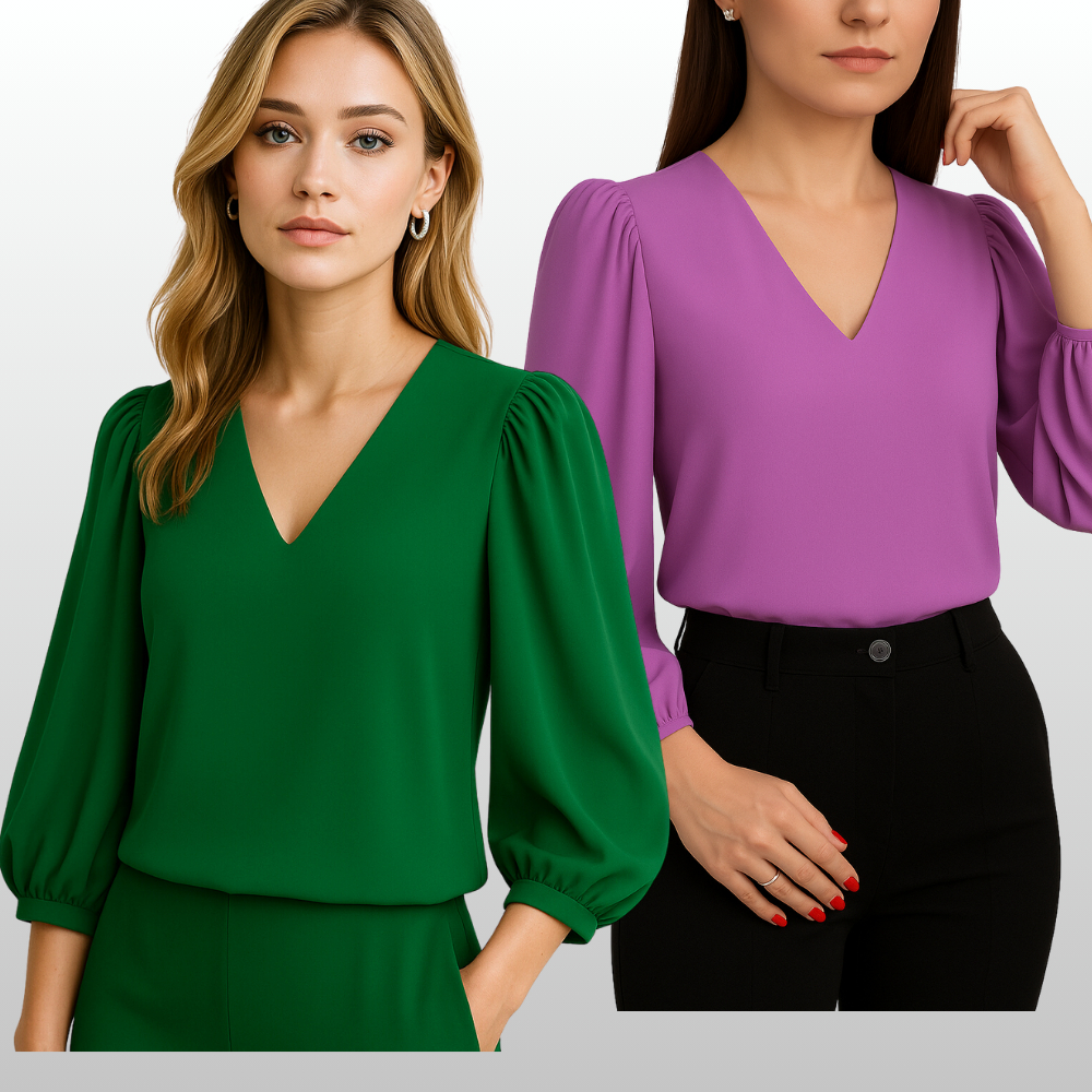 Blusa Feminina Gola V Manga 3/4 Crepinho Verão Básico em Tendência 2025. em Oferta na Shopee