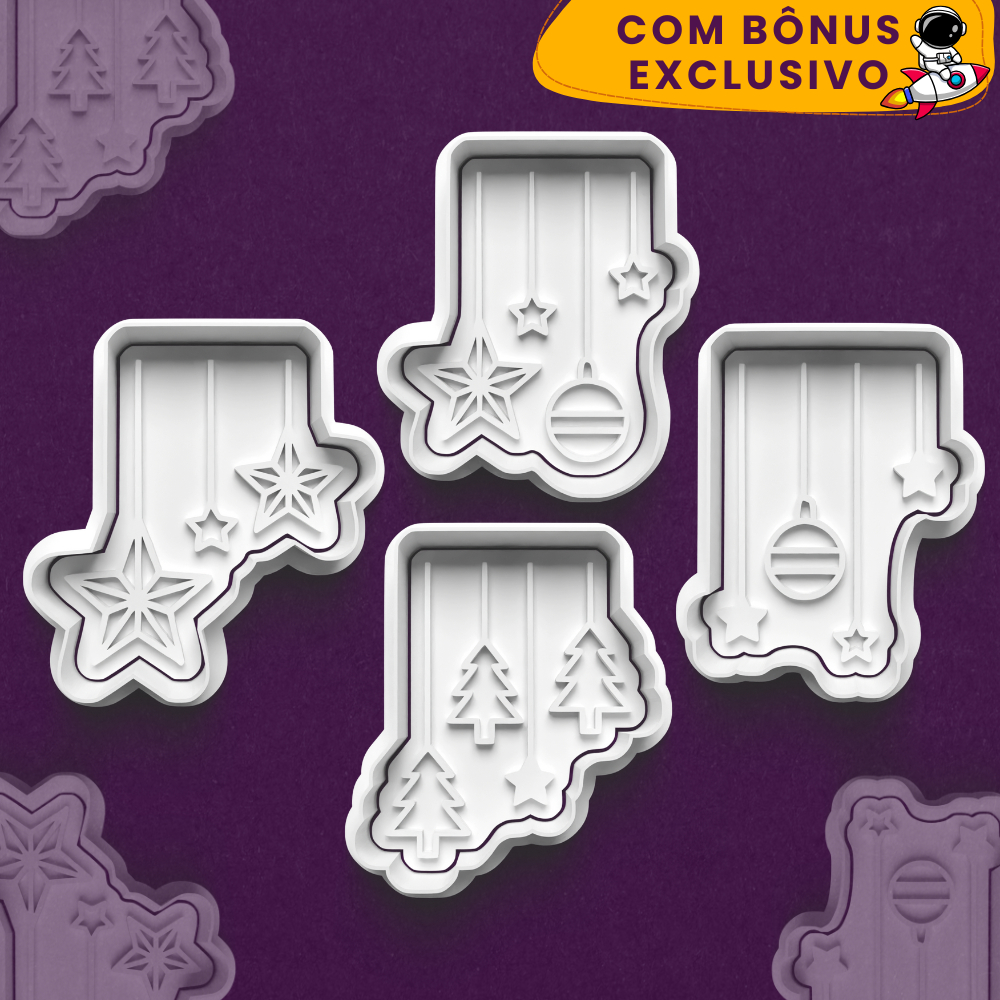 Kit Cortador de Biscoito Enfeites de Natal Pinheiro Estrela Bolinhas Natalinas + Ebook de Receitas