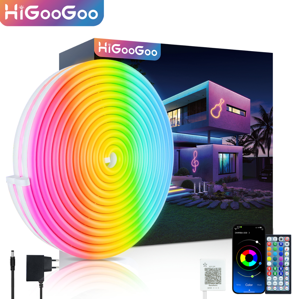 HiGooGoo Fita Mangueira LED Neon RGB 5/10/20/30M Alto Brilho Rgb Com APP Controle Decoração Natal Resistente à Água