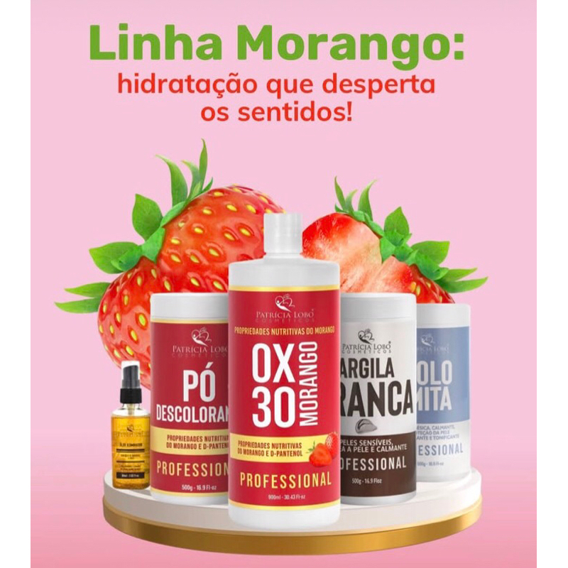 Kit Linha Morango Patrícia Lobo | Ox 30 + Pó Descolorante + Argila | Hidratação e Nutrição