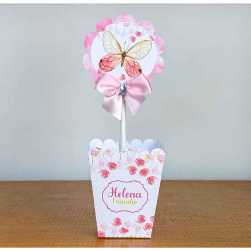Centro de Mesa Jardim das Borboletas Personalizado – Festa Infantil Chá de Bebê Menina Jardim Encantado - Kit 10 a 50 Un