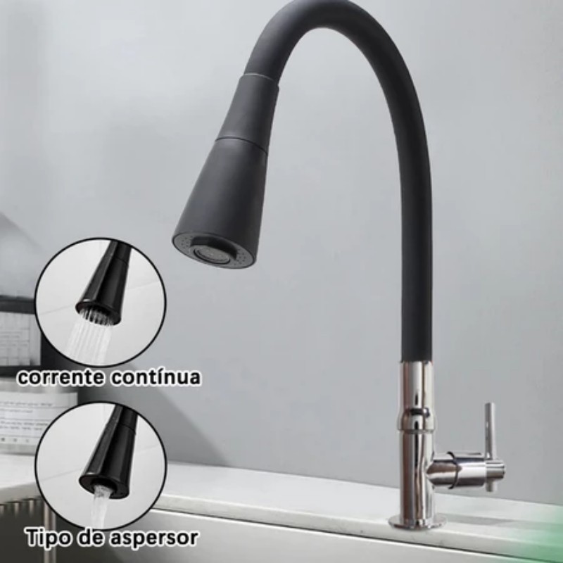 Torneira Gourmet Cozinha de Pia Mesa Bancada Flexível Dois Jatos Cone 1/4 de Volta Preta Promoções em Oferta na Shopee