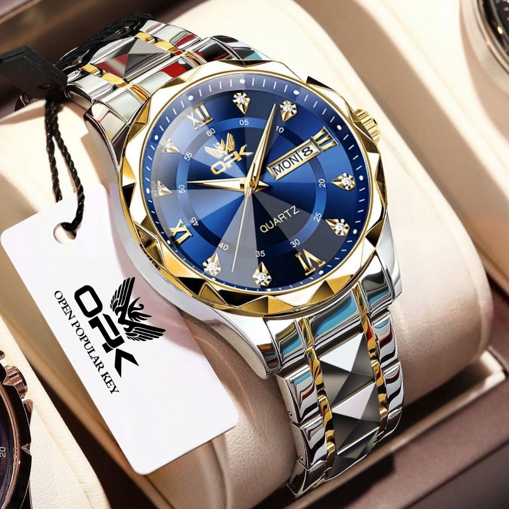 OLEVS Relógio Masculino 6023 Relogio Calendário A Prova D água Quartzo Aço Inoxidável Formal Azul