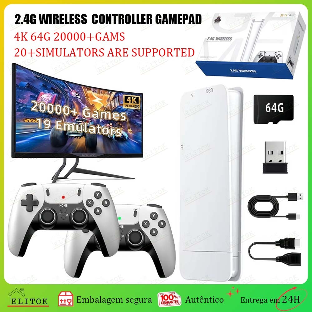 Game Stick 4K M15 Pro 64GB HDMI 2 Controles Sem Fio Retro Console +20000 Jogos Clássicos Lançamento 2025