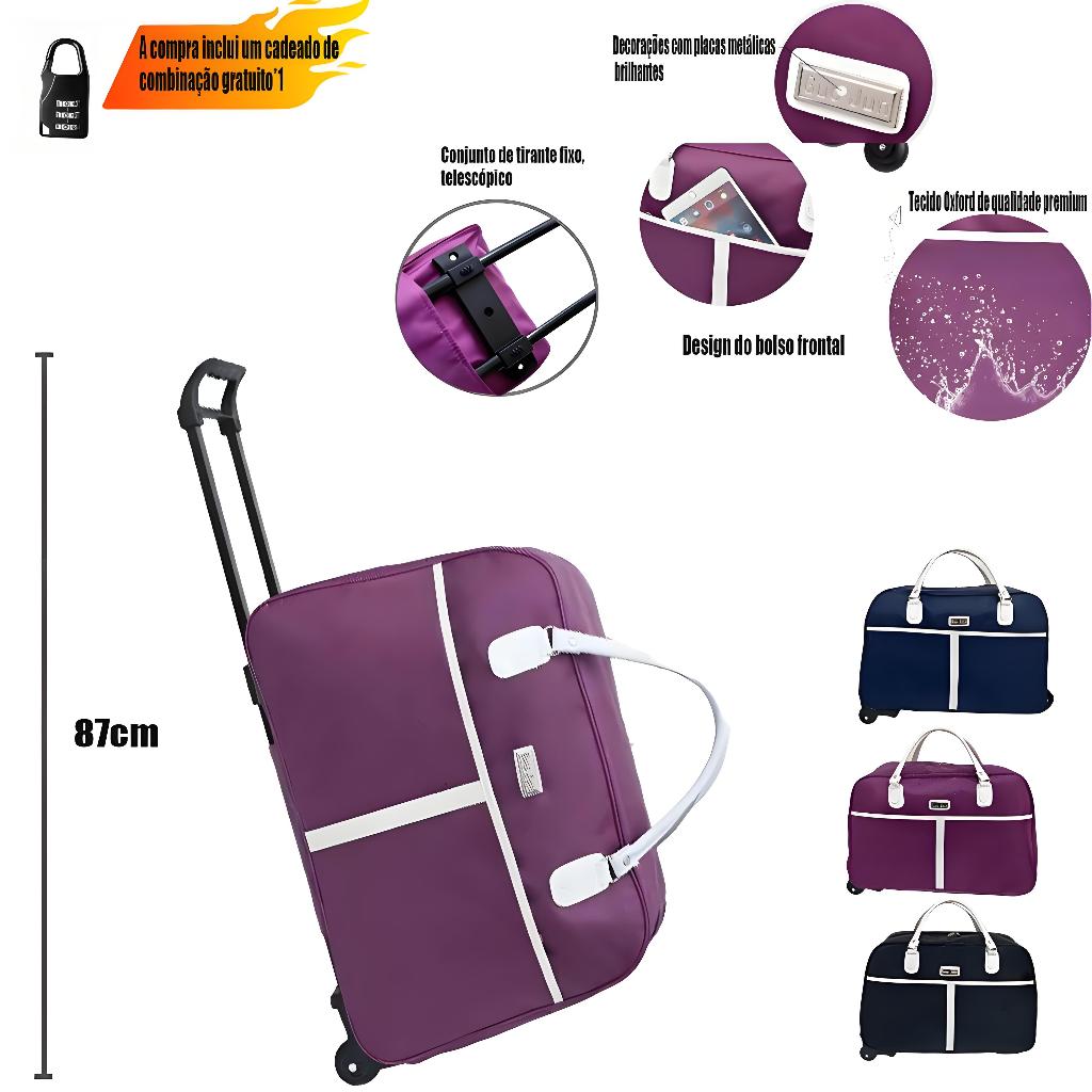 Mala de Viagem Grande Capacidade com Rodas Cadeado Senha  Bagagem de Mao Bolsa de Transporte Portatil para Muheres
