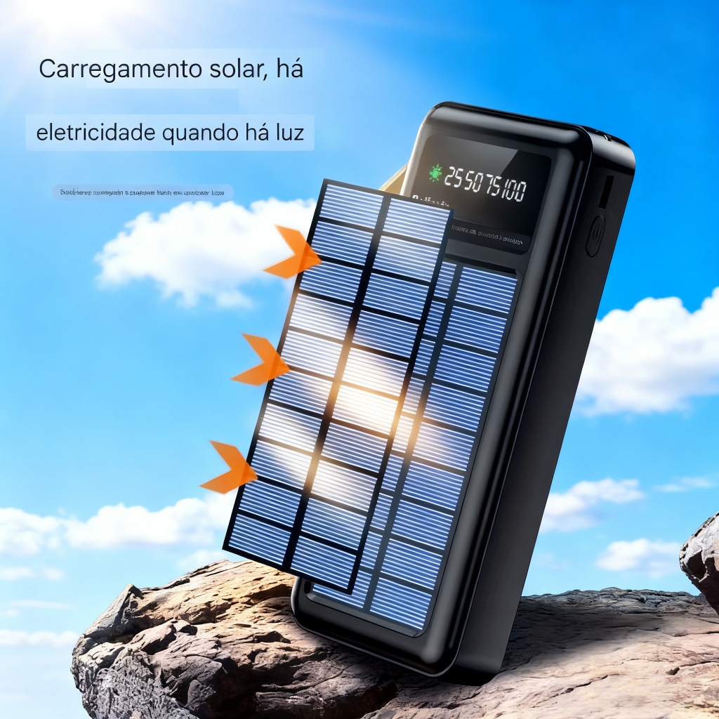 Powerbank Solar Portátil 10000mAh/20000mAh - Com Cabos Inclusos, Carregamento Rápido e Versátil para Viagens, Outdoor e em Oferta na Shopee