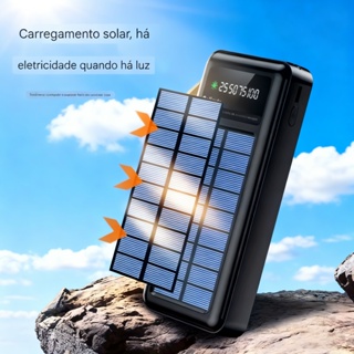 Powerbank Solar Portátil 10000mAh/20000mAh - Com Cabos Inclusos, Carregamento Rápido e Versátil para Viagens, Outdoor e em Oferta na Shopee