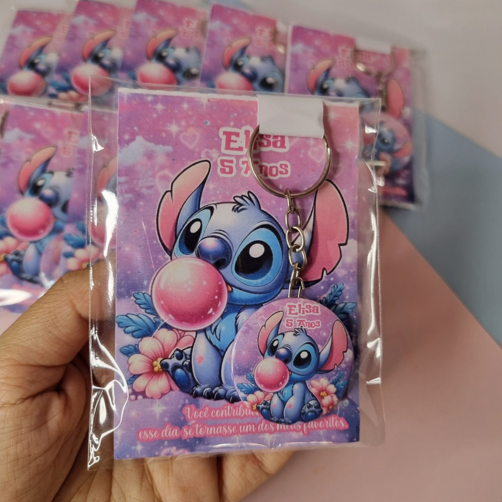 Kit Lembrancinha Aniversário Stitch Chiclete Bloquinho + Chaveiro Personalizado Nome e Idade Lembrança Festa Infantil
