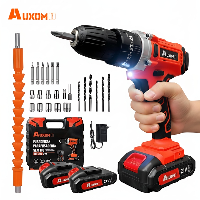 AUXOM parafusadeira a bateria,Furadeira Parafusadeira 21V Sem Fio , Maleta,Baterias